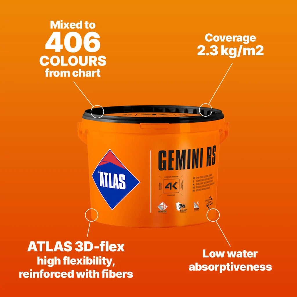 Silicone render ATLAS GEMINI RS 1.5mm white dotted 25kg - pallet of 24 buckets